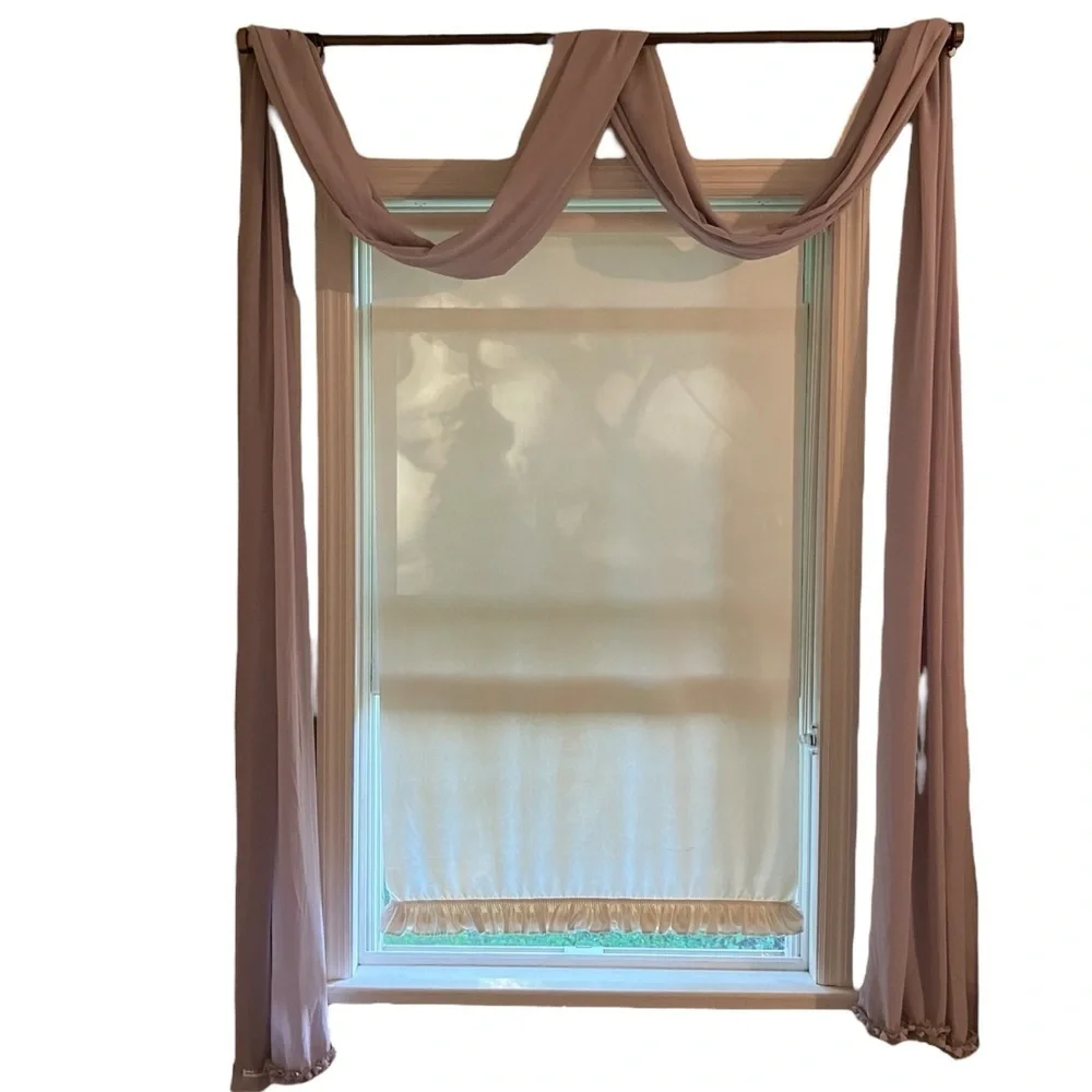 Set (2) Sheer Window Scarfs Swag Lavender Flower Edge Cottagecore Fairy 40 X 210